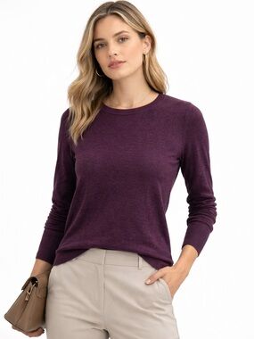 Banana Republic XS Plum 100% Merino WoolCrewneck Sweater layering minimalist
